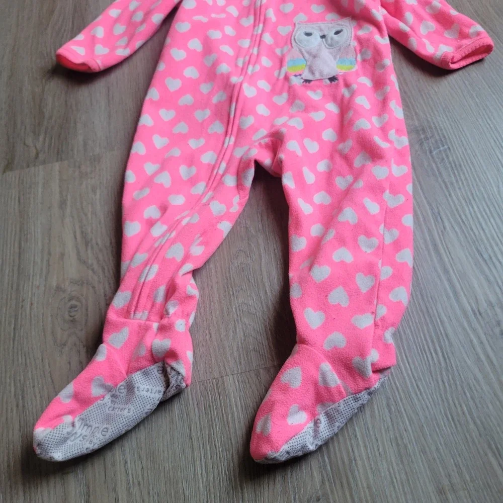 Simple Joys by Carter's Footed Pajamas Girls 18M Pink Heart Owl Fleece Sleeper
